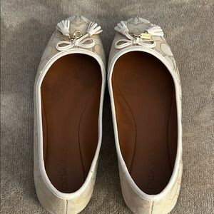 Coach Cream Signature Canvas Ballet Flats with Tassel Trim